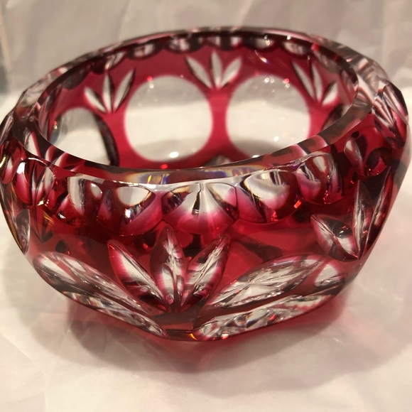 Nachtmann Bramberg Crystal Glass Bowl Cut Cranberry To Clear Czech Bohemian 50’s - Picture 2 of 12